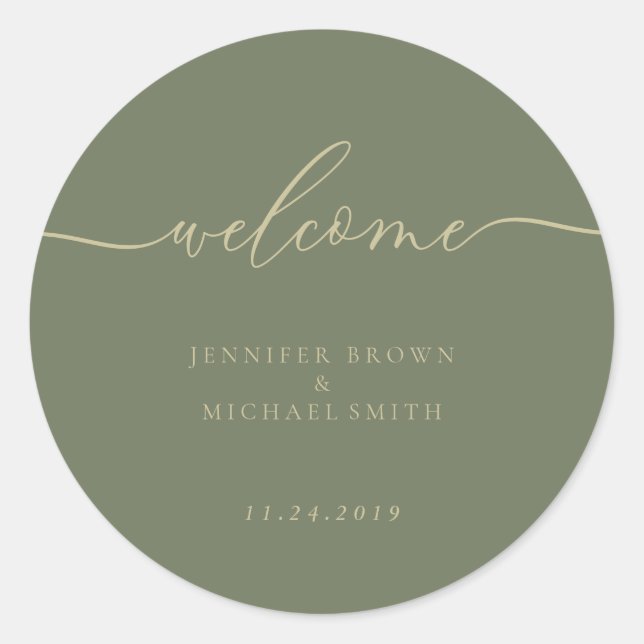 Simple Sage green Welcome Classic Round Sticker (Front)