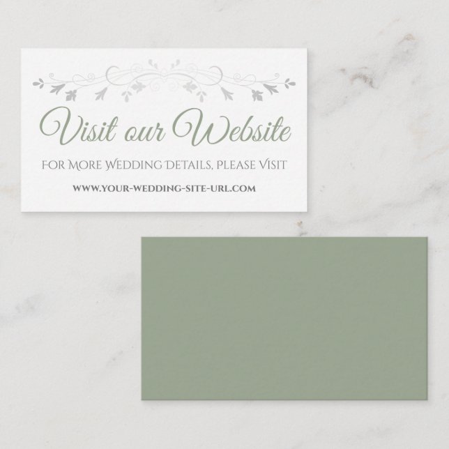 Simple Sage Green & White Elegant Wedding Website Enclosure Card (Front/Back)