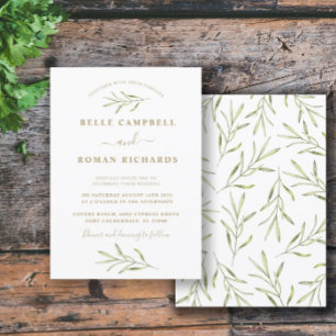 Simple Sage Green & White Foliage Wedding Invitation