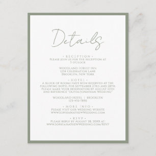Simple Sage Green White Script Wedding Details Enclosure Card