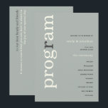 Simple Sage Ivory Text Wedding Program<br><div class="desc">Simple Sage Ivory Text Wedding Program. . A modern typographical design with Program in large typography in Ivory with the ”r” in grey,  rotated and to the left hand side on a background of light sage green. Background and text colours can be changed if you wish via Customise further.</div>