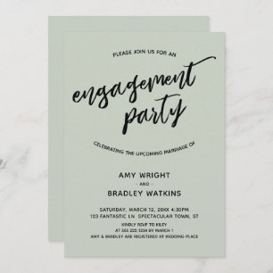 Simple Sage Modern Handwriting Engagement Party Invitation