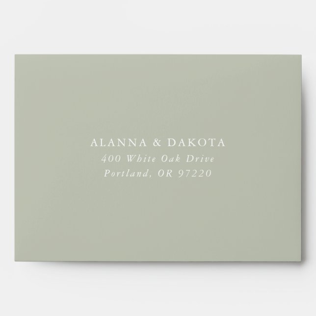 Simple Sage Personalised Wedding Return Address Envelope (Front)