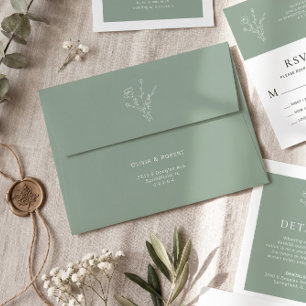 Simple Sage Rustic Floral Wedding Envelope