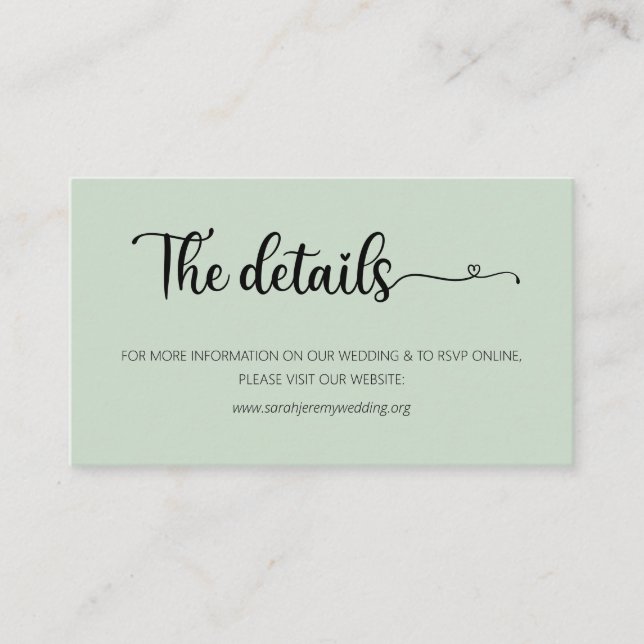 Simple Sage Wedding Details Website Enclosure Card (Front)