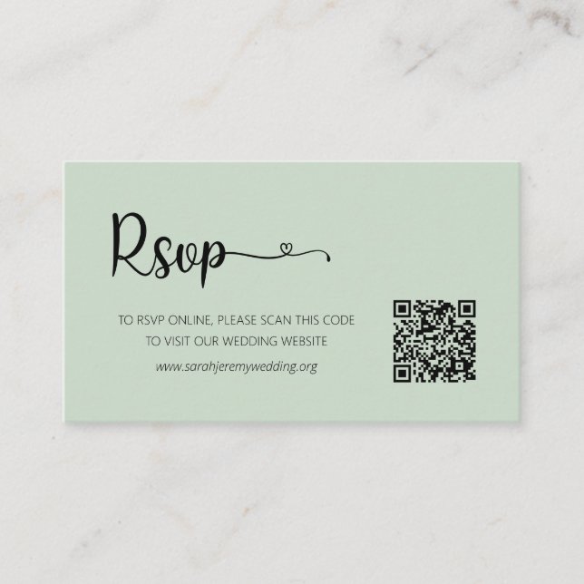 Simple Sage Wedding RSVP Website Enclosure Card (Front)