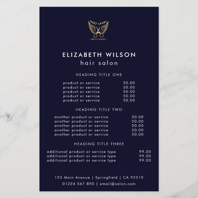 Simple Salon Service Menu Flyer (Front)