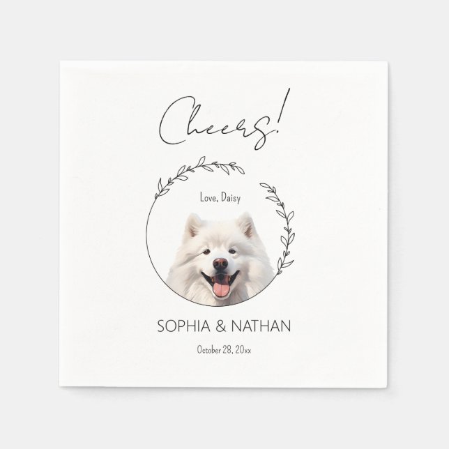 Simple Samoyed Dog Wedding Cocktail  Napkin (Front)