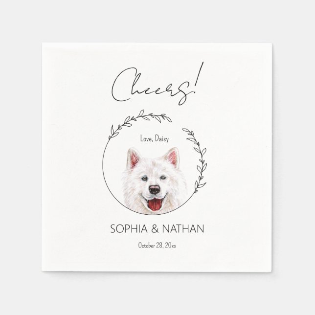 Simple Samoyed Dog Wedding Cocktail  Napkin (Front)