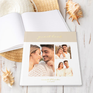 Simple Sand Beige Modern Cakkigraphy Script Photo Guest Book