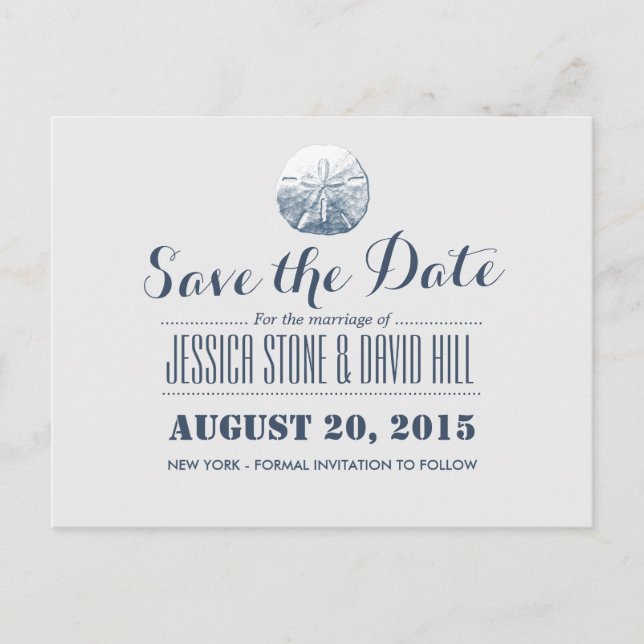 Simple Sand Dollar Silver Save the Date Announcement Postcard (Front)