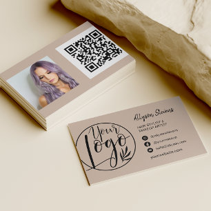 Simple sand tan hair makeup photo logo qr code business card