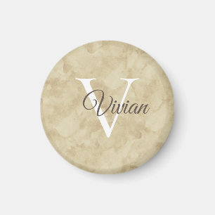 Simple Sandy Beige Watercolor Monogram Name Magnet
