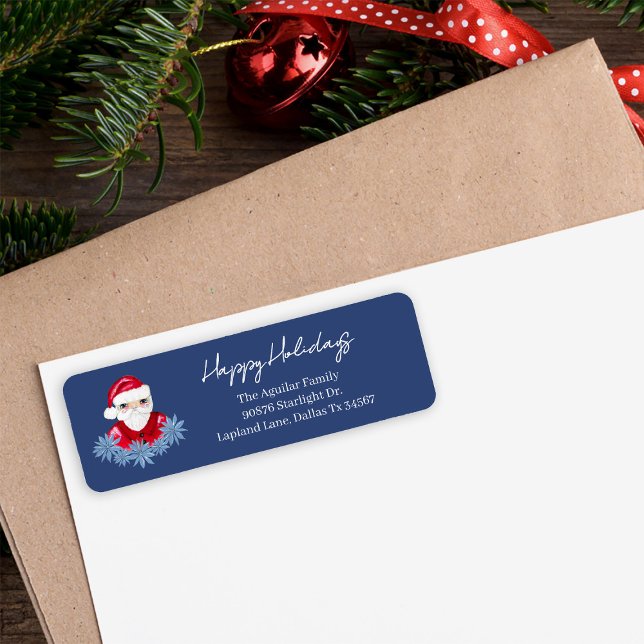 Simple Santa Poinsettia Christmas Return Address Return Address Label (Creator Uploaded)