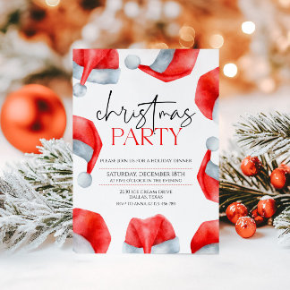 Simple Santas Hat Christmas Party Invitation