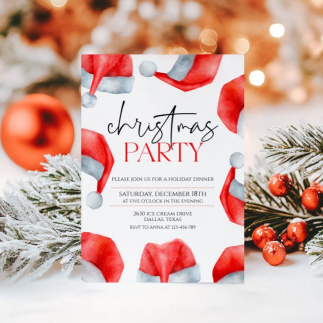 Simple Santas Hat Christmas Party Invitation (Creator Uploaded)