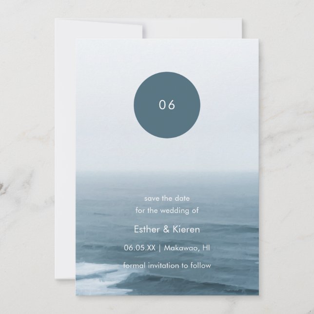 Simple Save the Date Blue Ocean Beach Wedding (Front)