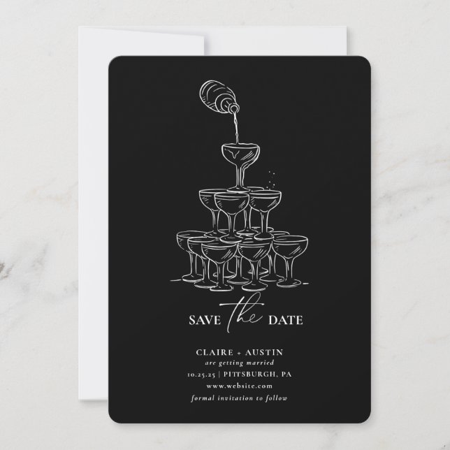 Simple Save the Date Champagne Tower Card (Front)