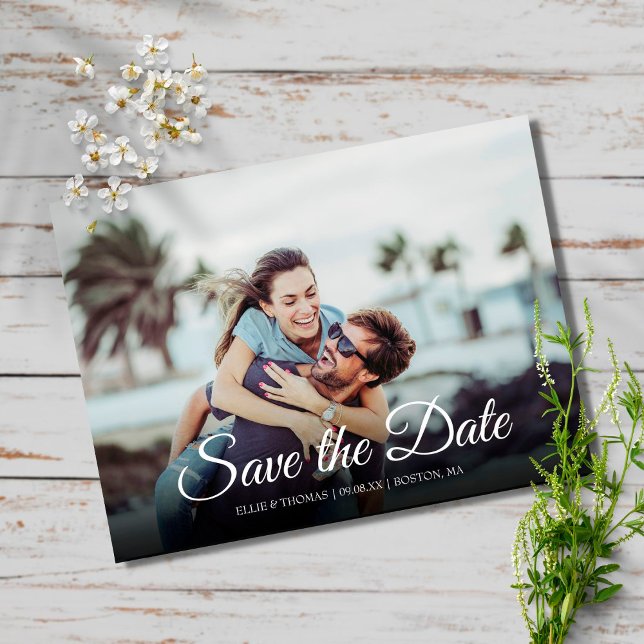 Simple Save the Date Elegant Script Photo Modern Postcard (Creator Uploaded)