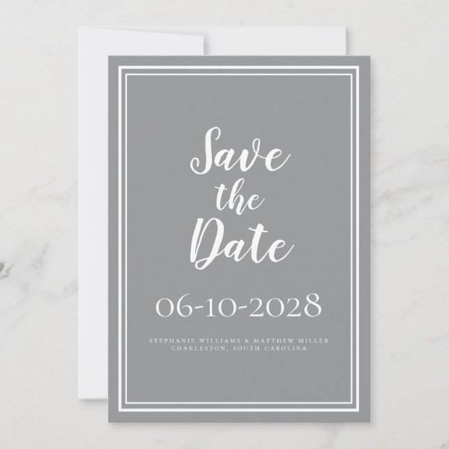 Simple Save The Date Grey Modern Chic Wedding (Front)
