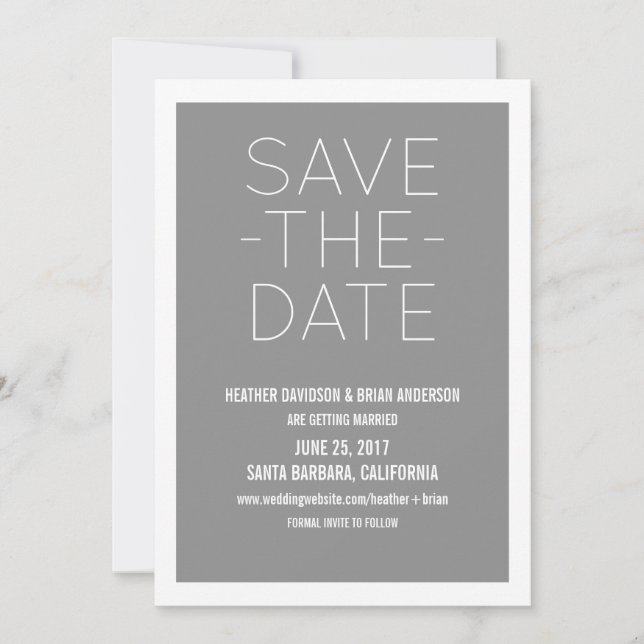Simple Save the Date Invite, Grey Invitation (Front)
