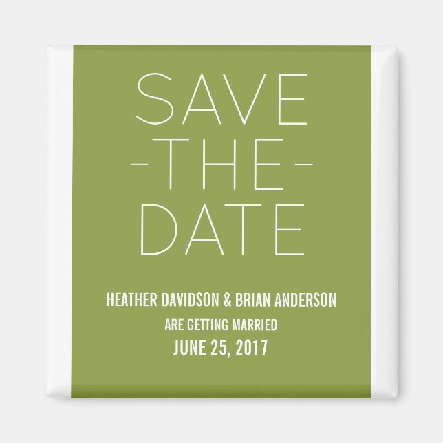 Simple Save the Date Magnet, Olive Green Magnet (Front)