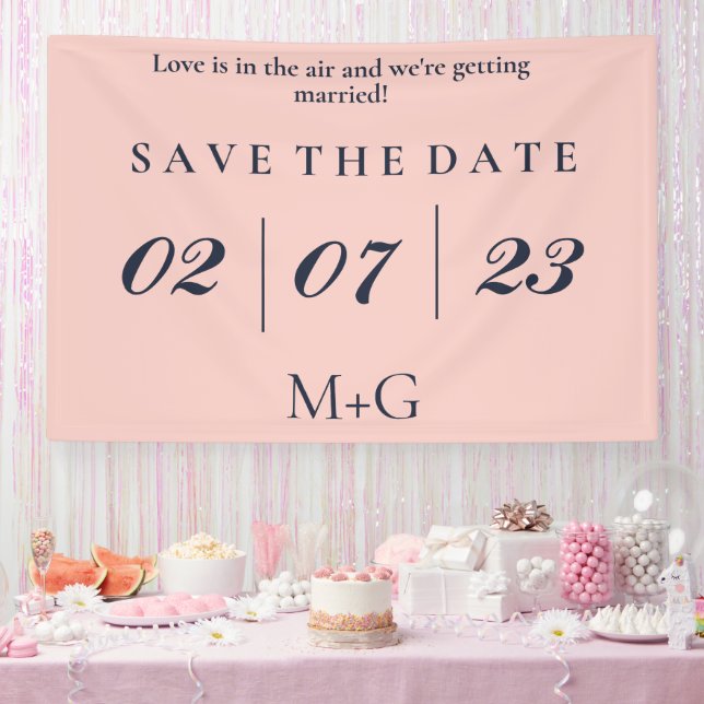 SIMPLE SAVE THE DATE OXFORD BLUE AND BABY PINK BANNER (Party)