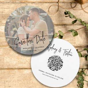Simple Save the Date Photo Round QR Code Wedding Invitation