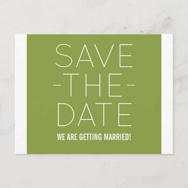 Simple Save the Date Postcard, Olive Green Announcement Postcard (Front)