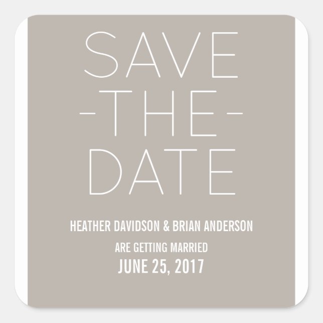 Simple Save the Date Stickers, Beige Square Sticker (Front)