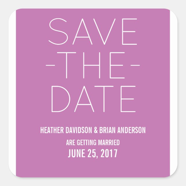 Simple Save the Date Stickers, Fuchsia Square Sticker (Front)