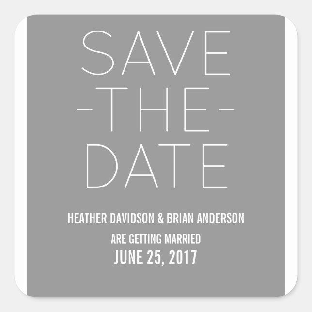 Simple Save the Date Stickers, Grey Square Sticker (Front)