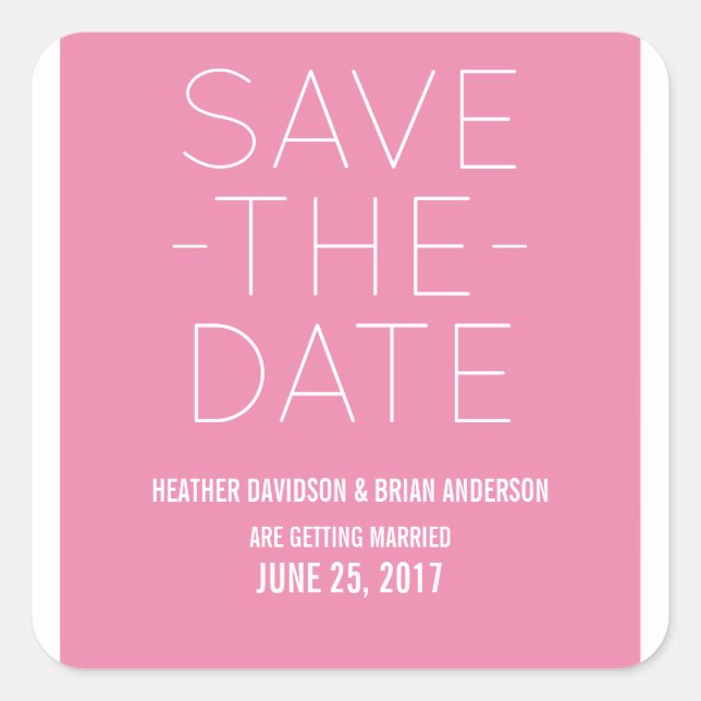 Simple Save the Date Stickers, Pink Square Sticker (Front)