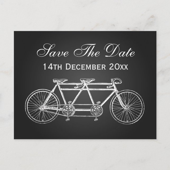 Simple Save The Date Tandem Bike Black Announcement Postcard (Front)