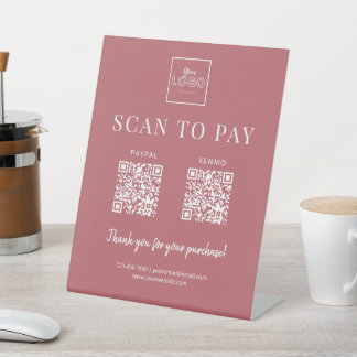 Simple Scan to Pay Logo QR Code Payment Dusty Red Pedestal Sign