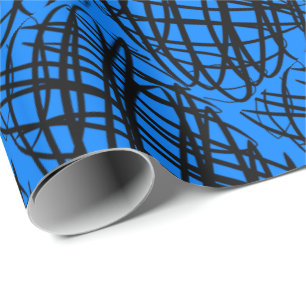 Simple Scribble Black Angled Blue Wrapping Paper