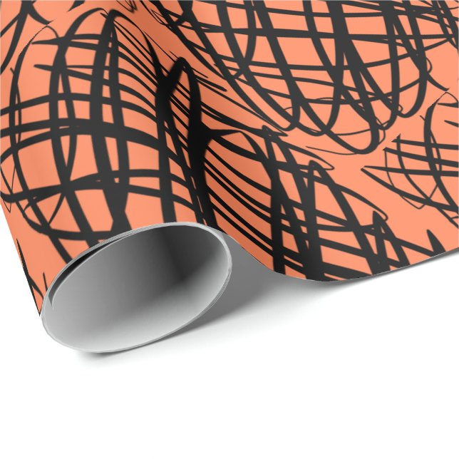 Simple Scribble | Black | Angled | Coral | Wrapping Paper (Roll Corner)