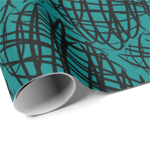 Simple Scribble Black Angled Teal Wrapping Paper