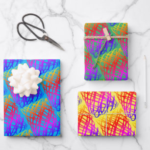 Simple Scribble   Blue, Green, Yellow Background Wrapping Paper Sheet