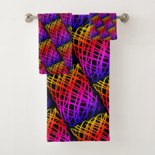 Simple Scribble Half Drop Black Background Bath Towel Set