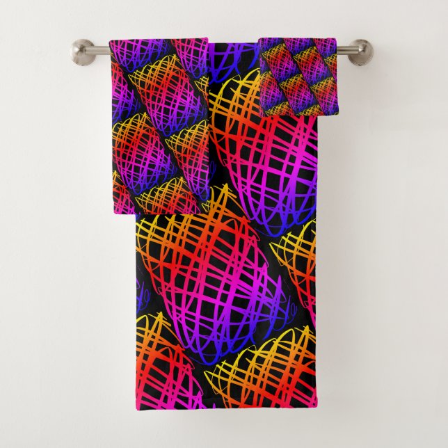Simple Scribble | Half Drop | Black Background | Bath Towel Set (Insitu)