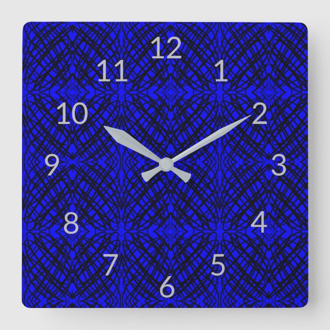 Simple Scribble | Mirror Tiling | Blue | Square Wall Clock (Front)
