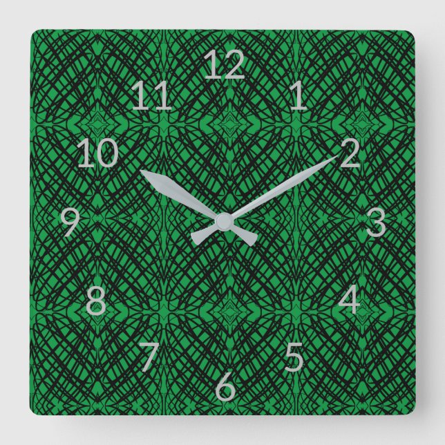 Simple Scribble | Mirror Tiling | Green |  Square Wall Clock (Front)