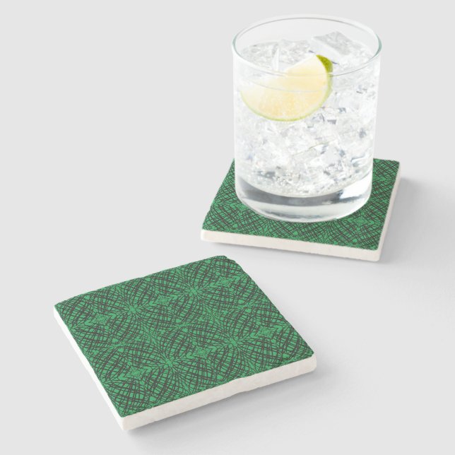 Simple Scribble | Mirror Tiling | Green | Stone Coaster (Side)