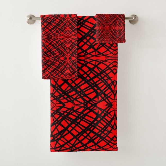 Simple Scribble | Mirror Tiling | Red | Bath Towel Set (Insitu)
