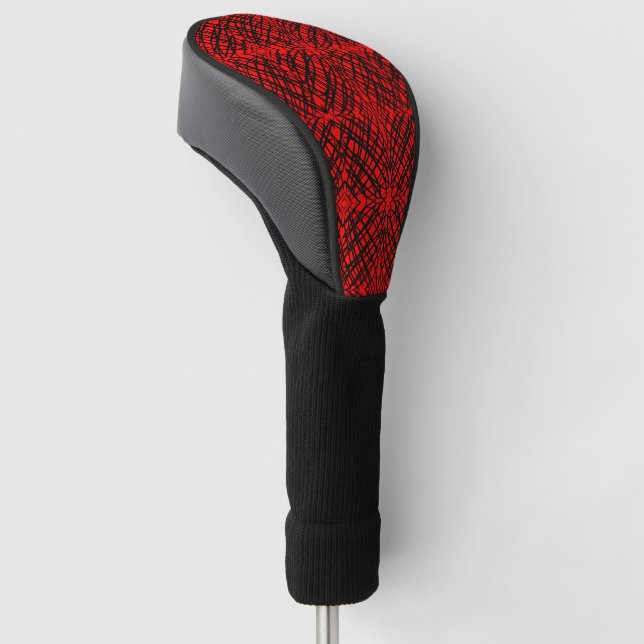 Simple Scribble | Mirror Tiling | Red | Driver Golf Head Cover (Angled)