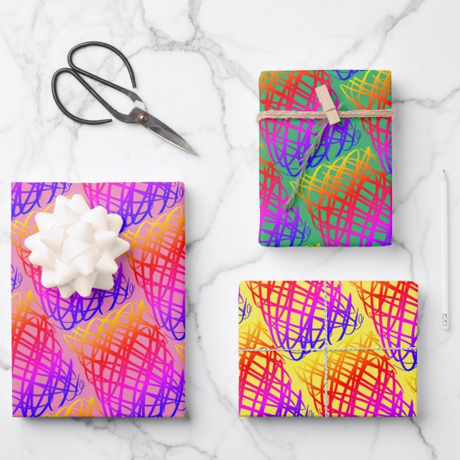Simple Scribble | Pink, Green, Yellow Backgrounds  Wrapping Paper Sheet (Front)