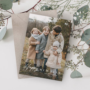 Simple Script 3 Photo Happy New Year Holiday Card