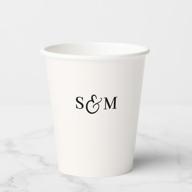 Simple Script Ampersand Monogram Wedding Paper Cups (Front)