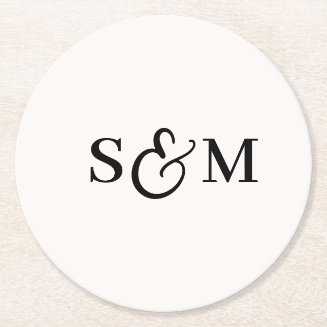 Simple Script Ampersand Monogram Wedding Round Paper Coaster (Front)